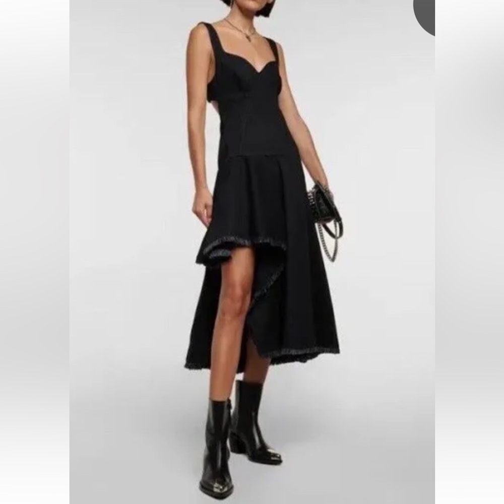 Alexander McQueen Asymmetric Bustier Black Denim Low Back Midi Dress size IT 44